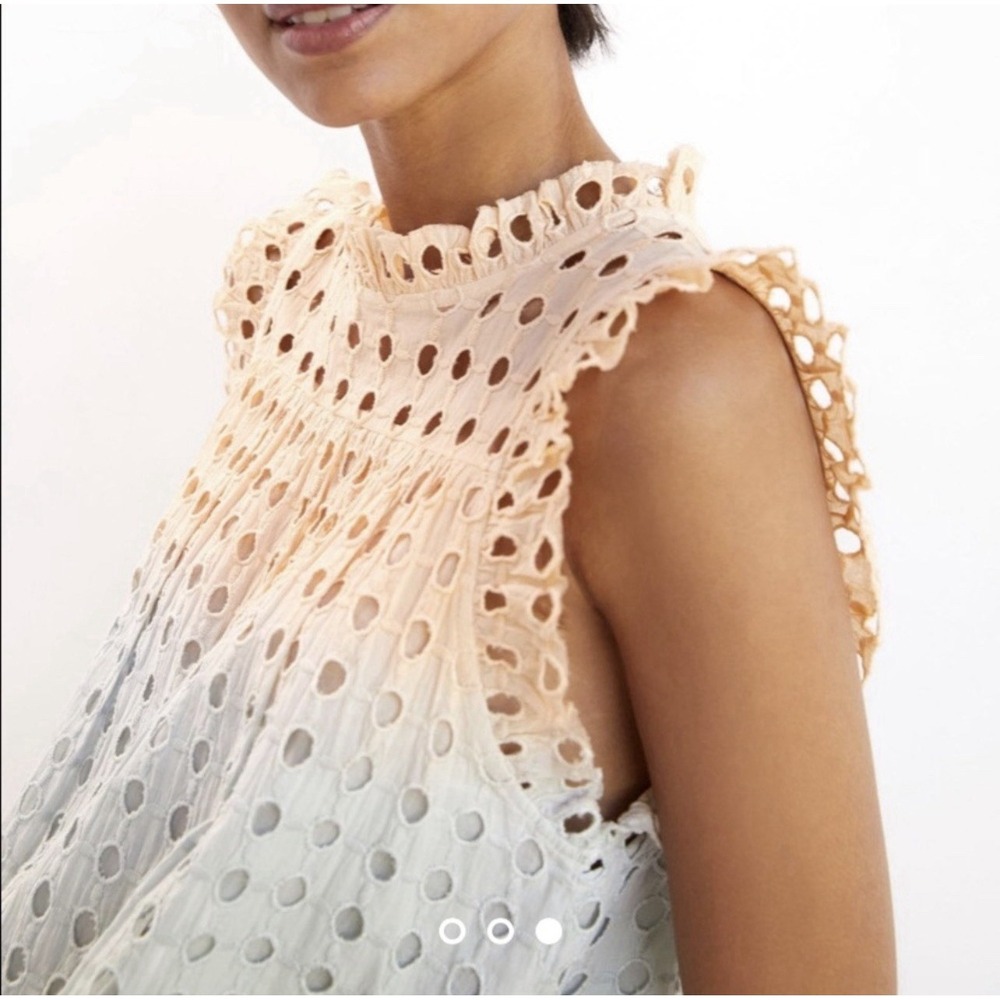Anthropologie Ollari Ruffled Eyelet Tank Top XS Peach Blue Ombre Cotton Blouse - Picture 3 of 8